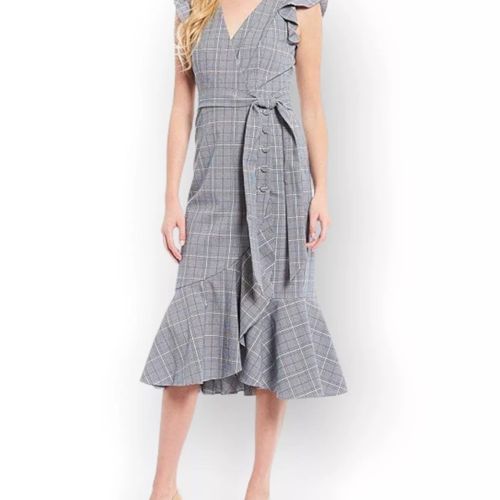 Black and Grey Gray Asymmetrical Ruffled Midi Dress Antonio Melani Dress Plaid